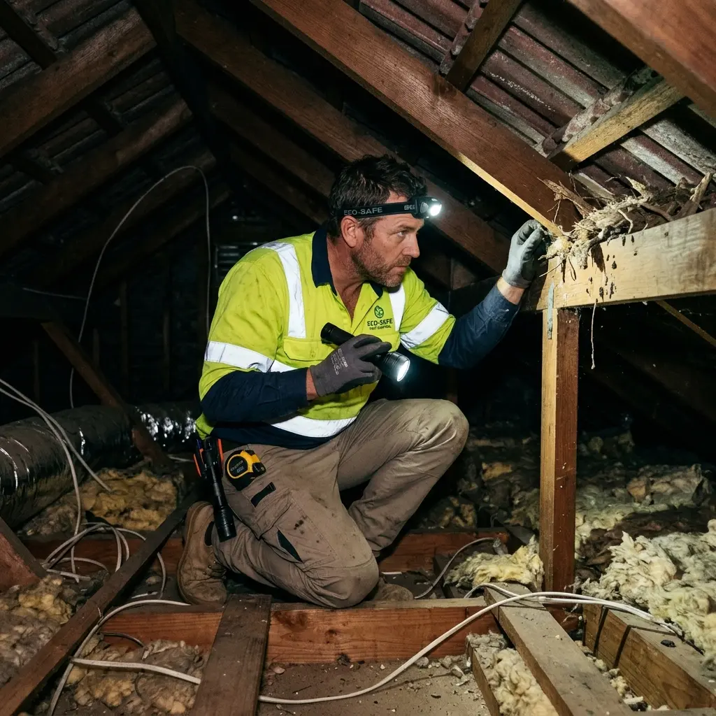 Technician inspecting a roof cavity for a dead animal in Ferntree Gully