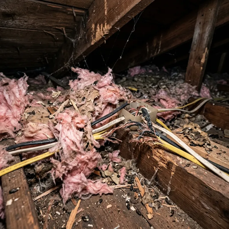 Contaminated ceiling insulation being assessed in a Ferntree Gully roof space