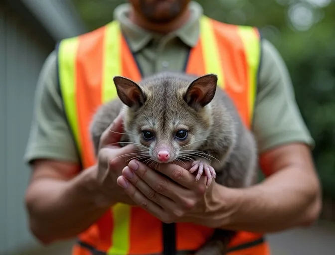 Animal handler safely recovering a deceased possum in Ferntree Gully