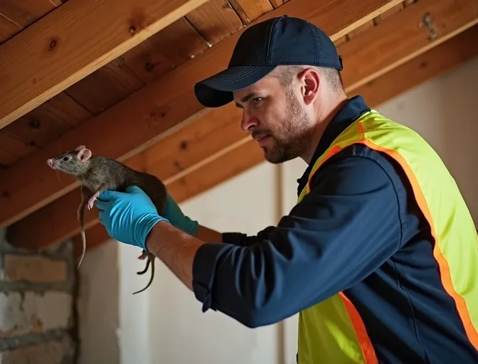 Technician inspecting a roof cavity for a dead rat in Ferntree Gully